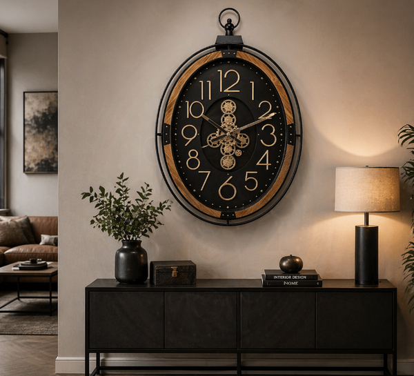 Atlas Oval Wall Clock – Modern Industrial Editio (89-56-8cm) item No:72193