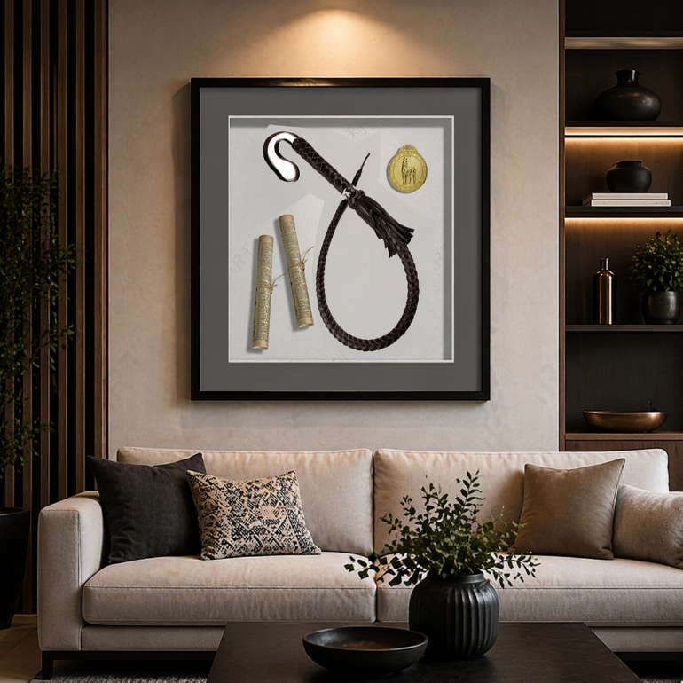 Heritage Desert Whip Wall Art Frame – Cultural Statement Decor (54-54cm) ITEM NO: SW-003 GRAY