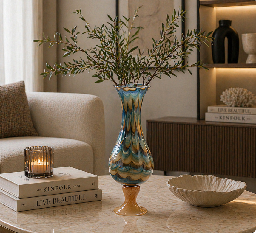 Ocean Wave Glass Vase – Elegant Tall Statement Piece (12-16-28cm)