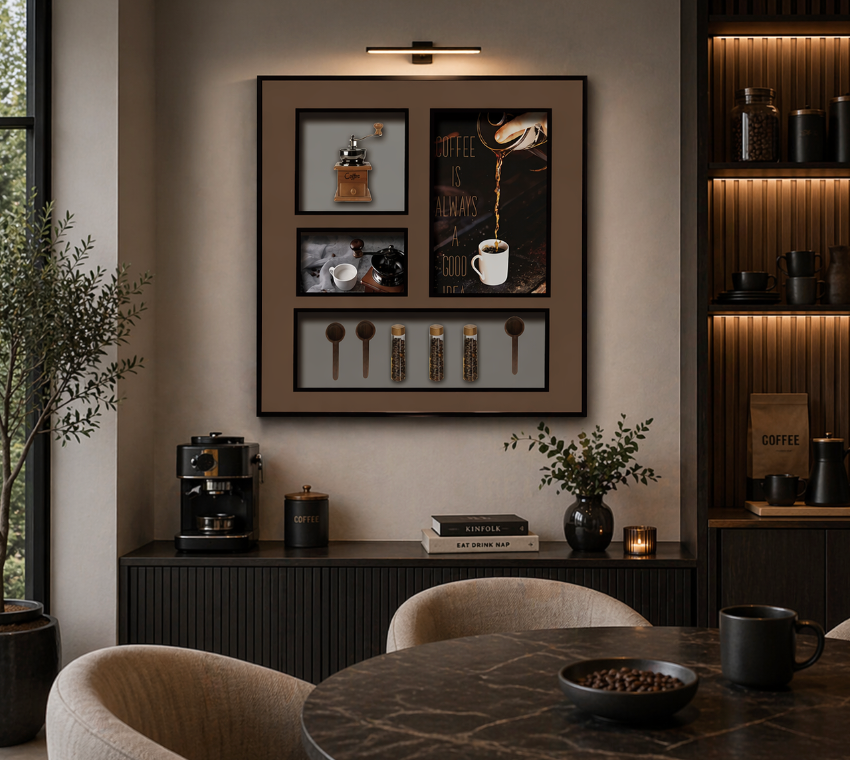 Coffee Culture Wall Art Set – Vintage Barista Collection Frame (80-80cm). ITEM NO: SW-010