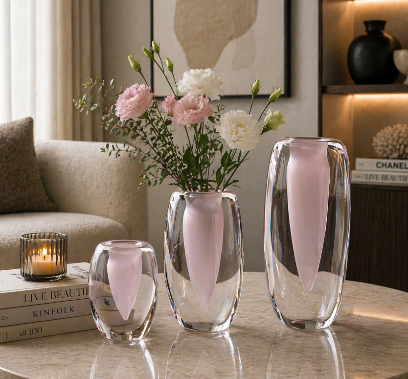 Blush Core Glass Vase Set – Modern Minimalist Collection (Set of 3) 8cm-13cm-18cm