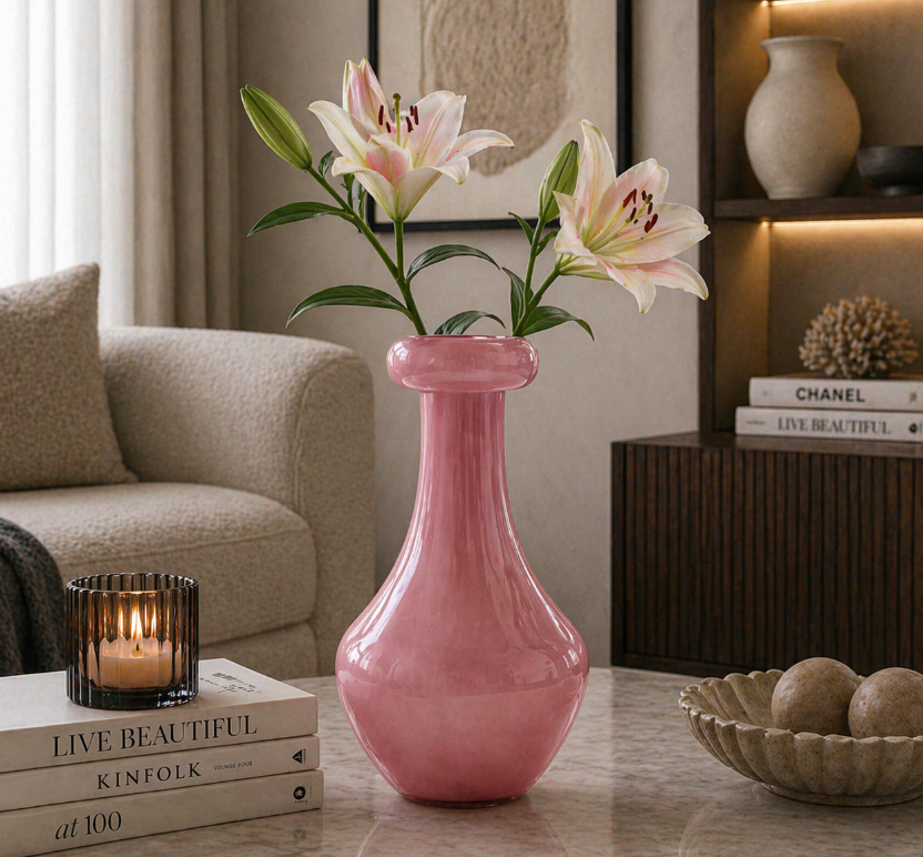 Blush Pink Glass Vase – Elegant Modern Statement Piece (21-30.5cm) ITEM NO: BX8-25-24L-1