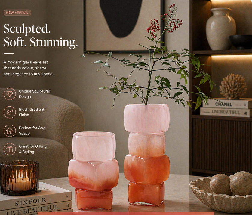 Blush Gradient Glass Vase – Single peice (10-30cm)