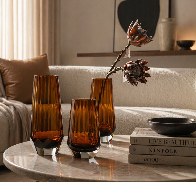 Amber Glass Decorative Vase Set 10cm-14cm-32cm
