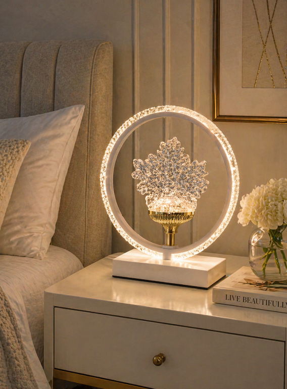 Crystal Halo LED Table Lamp – Modern Ring Design