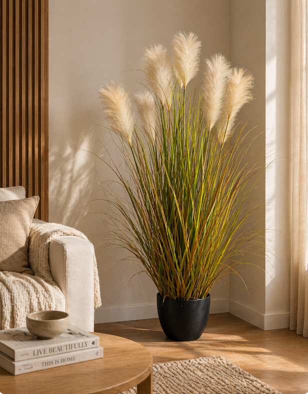 Luxury Artificial Pampas Grass Plant – Minimalist Home Décor (1.5m)