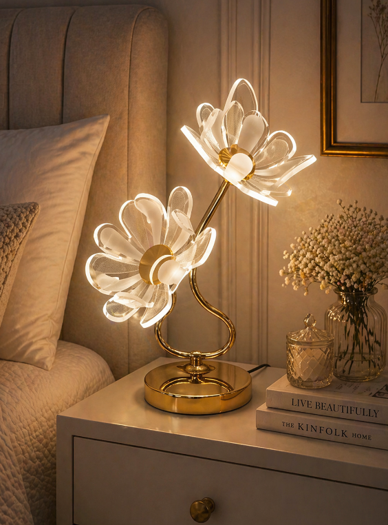 Elegant Floral LED Table Lamp – Crystal Petal Edition