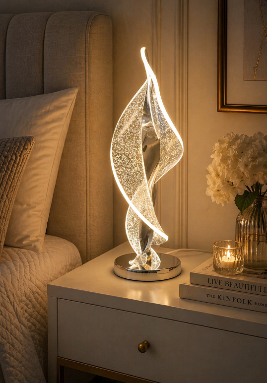 Crystal Wave LED Table Lamp – Modern Luxe Glow
