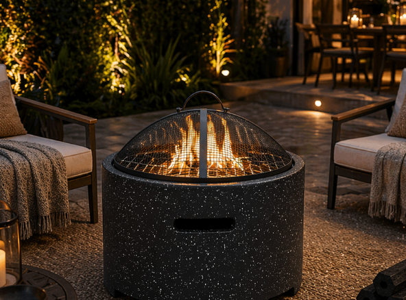 Modern Round Fire Pit – Magnesium Oxide Stone Finish (48-48-34cm)