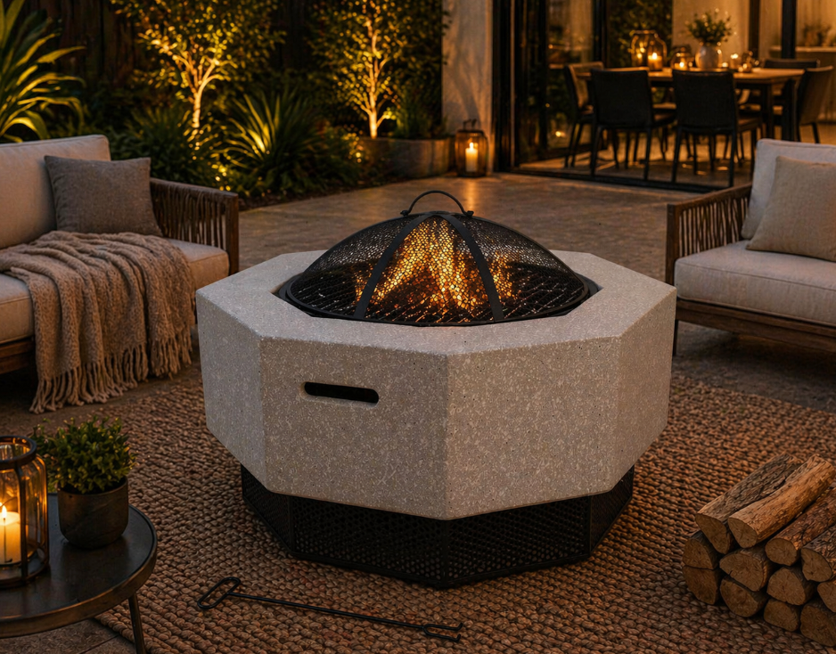 Hexagon Stone Fire Pit – Magnesium Oxide Finish (70-70-48cm)