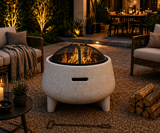 Sculpted Stone Fire Pit – Magnesium Oxide Finish (60-60-53cm)