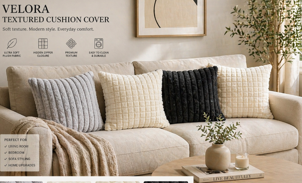 Velora Textured Cushion Cover. 45cm/45cm
