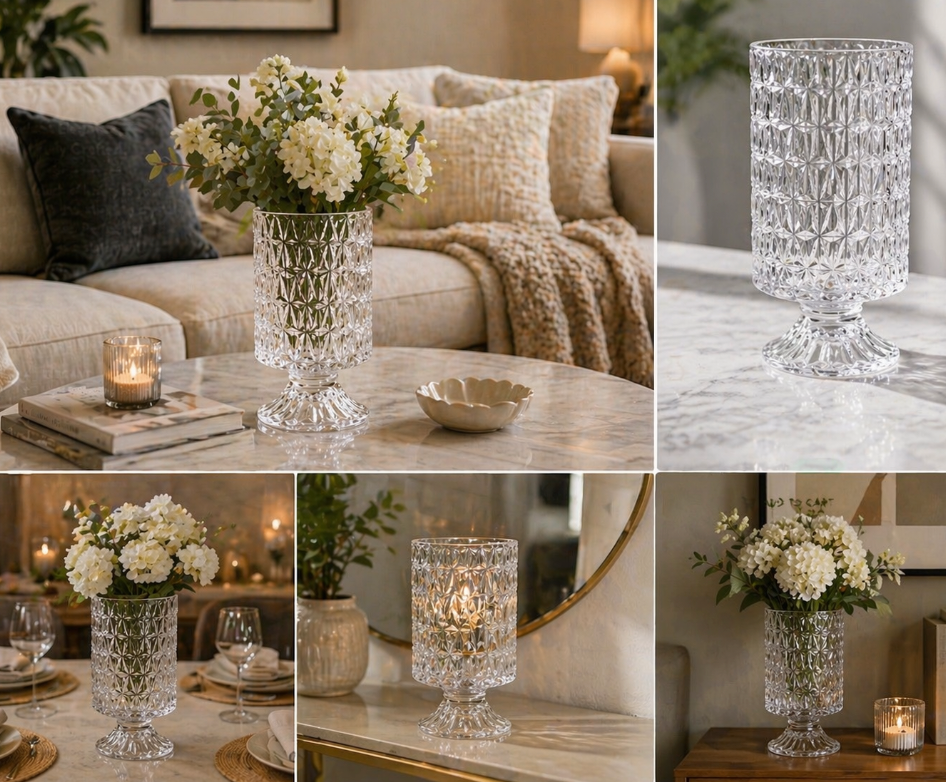 Luxe Crystal Pedestal Vase 18cm