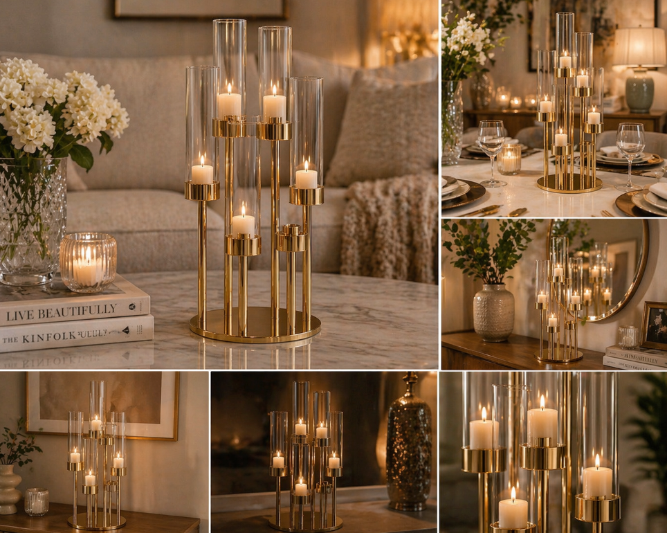 Luxe Gold Glass Candle Holder Set – Modern Statement Decor