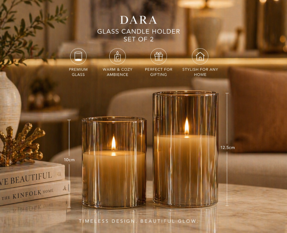 Amber Glass Candle Holder Set – 7.5-10cm & 7.5-12.5cm