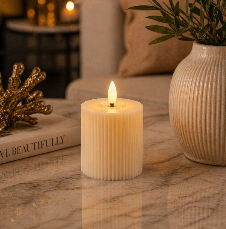 Ribbed LED Flame Candle – 7.5-10cm