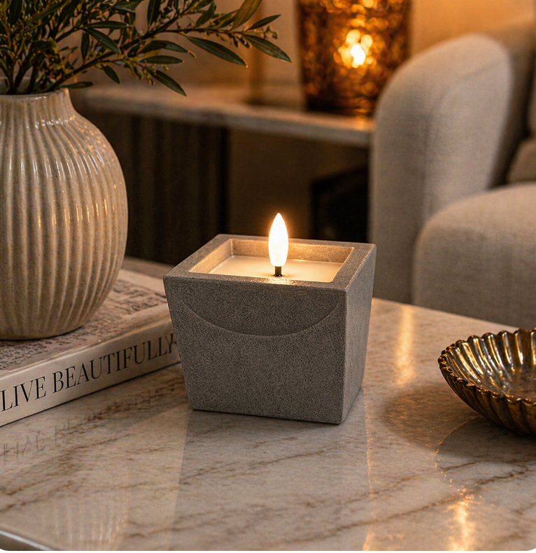 stone effect LED Flame Candle Holder – 8-10cm