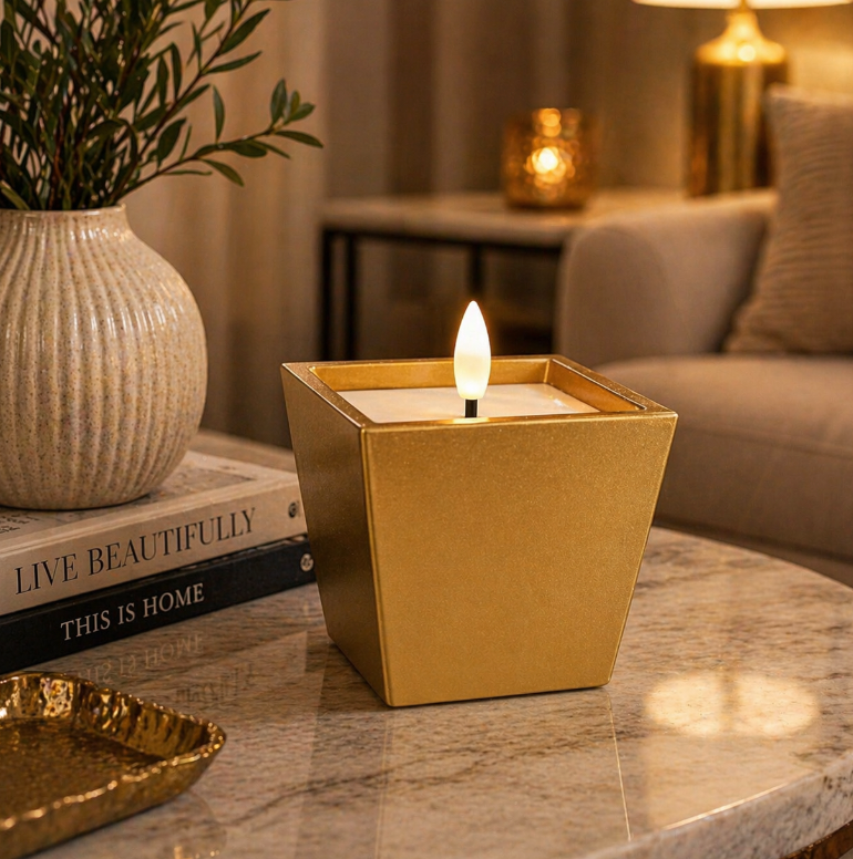 gold colour LED Flame Candle Holder – 8-10cm. ITEM NO: WS-025