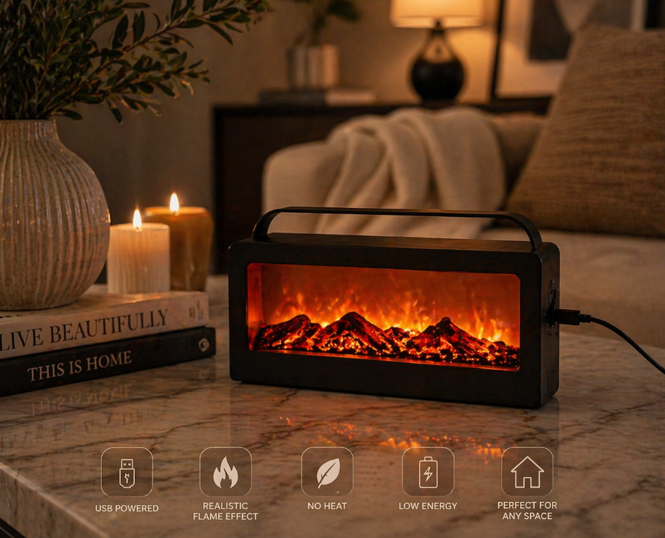 Mini USB Flame Fireplace – Ambient LED Decor