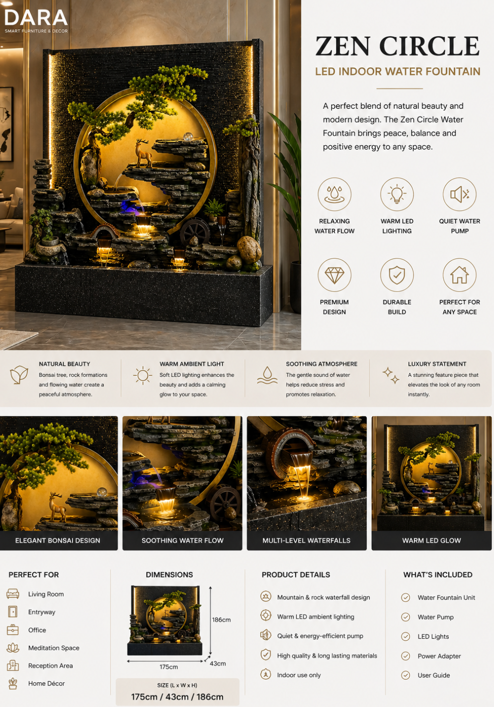 Zen Circle LED Indoor Water Fountain
