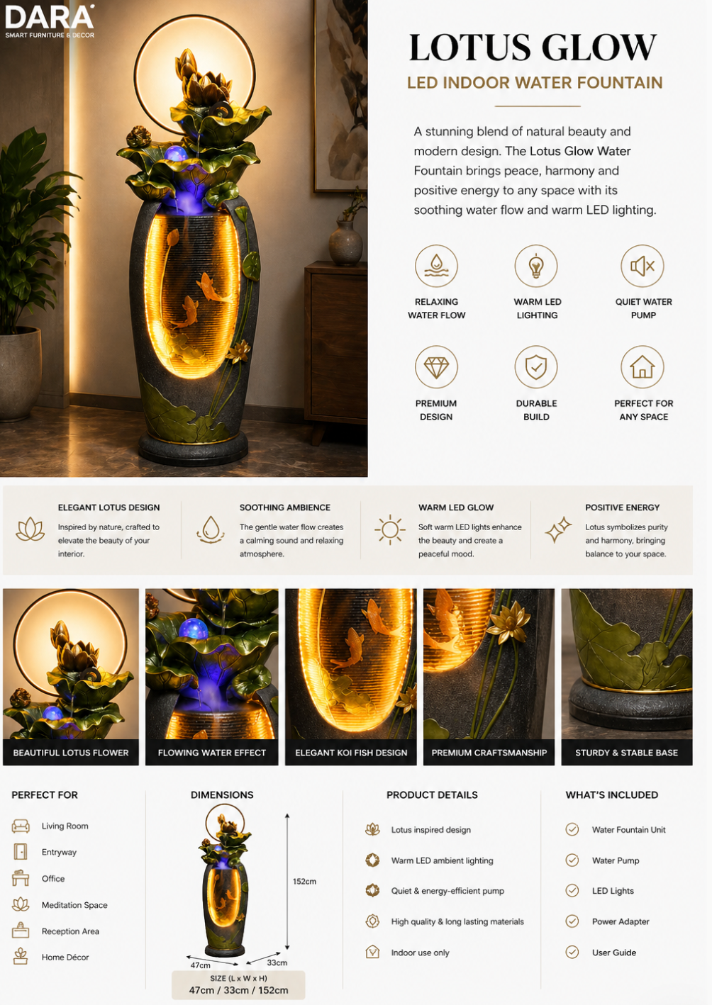 Lotus Glow LED Indoor Water Fountain