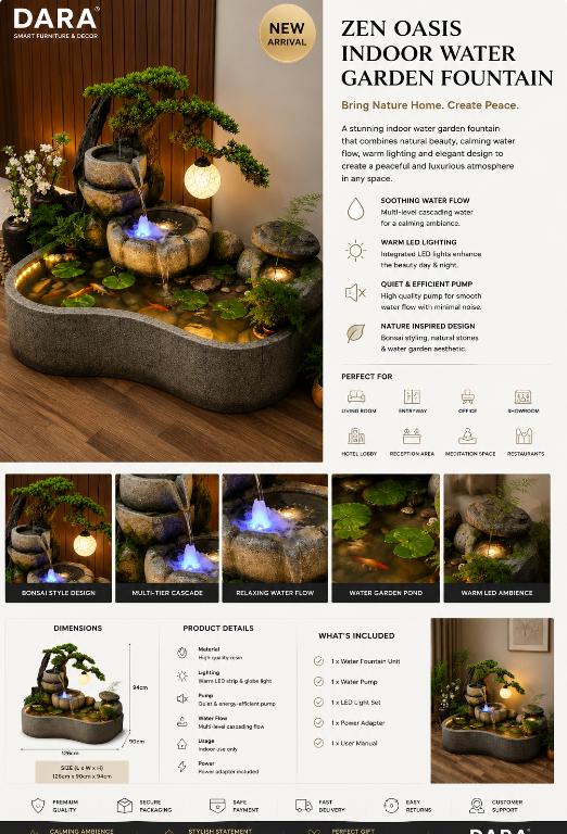 Zen Oasis Indoor Water Garden Fountain – 126cm