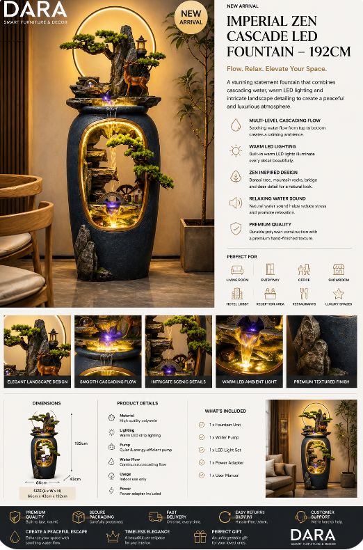 Imperial Zen Cascade LED Fountain – 192cm