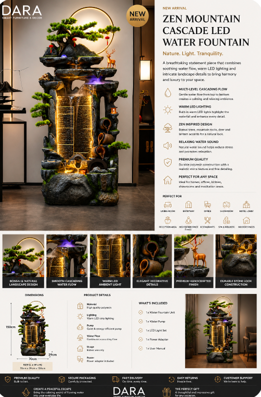 Zen Mountain Cascade LED Water Fountain – 150cm