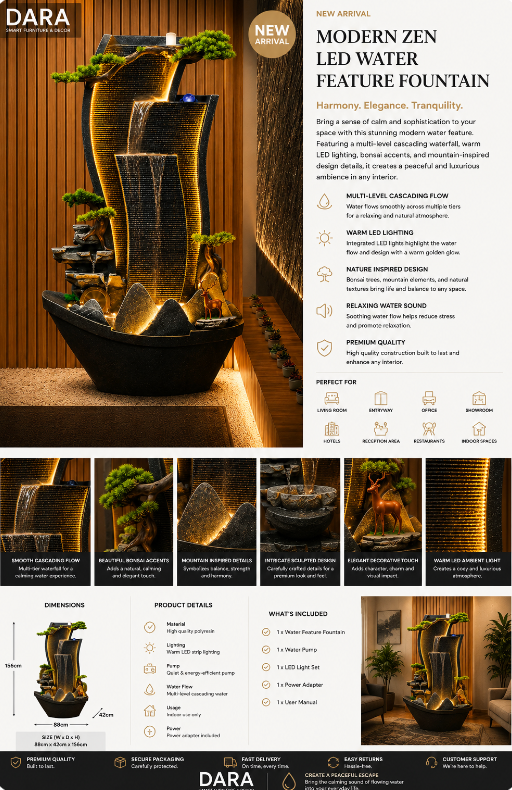 Modern Zen LED Water Feature Fountain