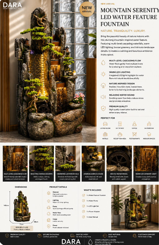 Mountain Serenity LED Water Feature Fountain