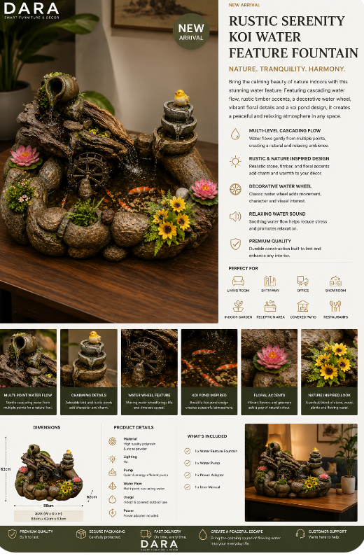 Rustic Serenity Koi Water Feature Fountain
