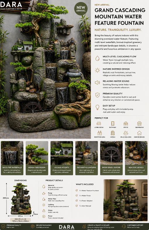 Grand Cascading Mountain Water Feature Fountain