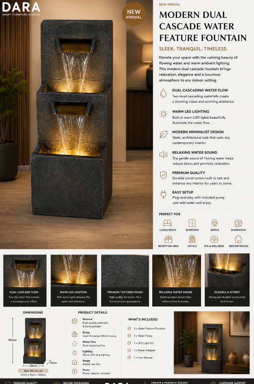 Modern Dual Cascade Water Feature Fountain