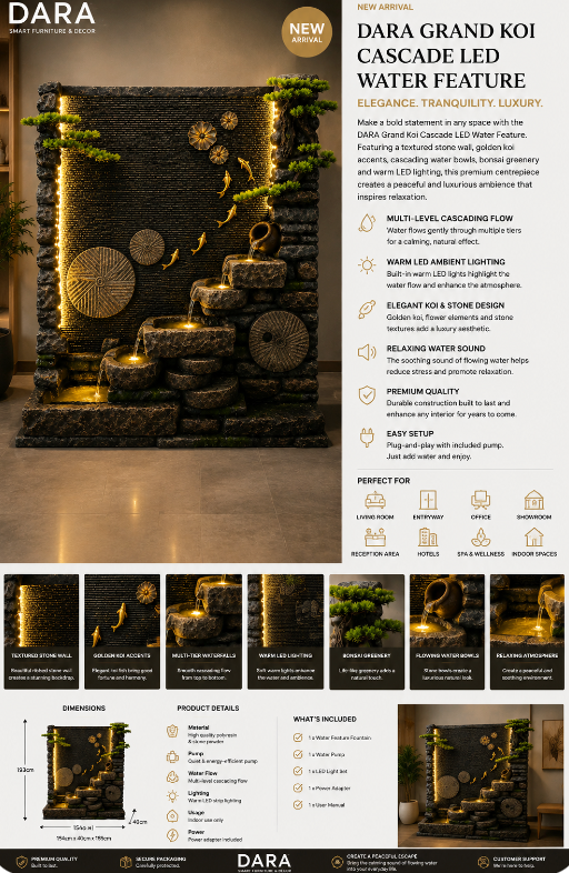 DARA Grand Koi Cascade LED Water Feature