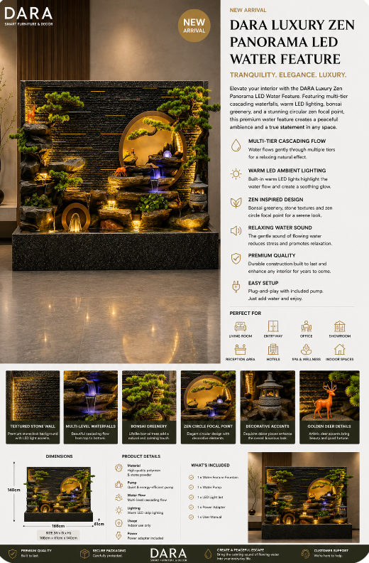 DARA Luxury Zen Panorama LED Water Feature