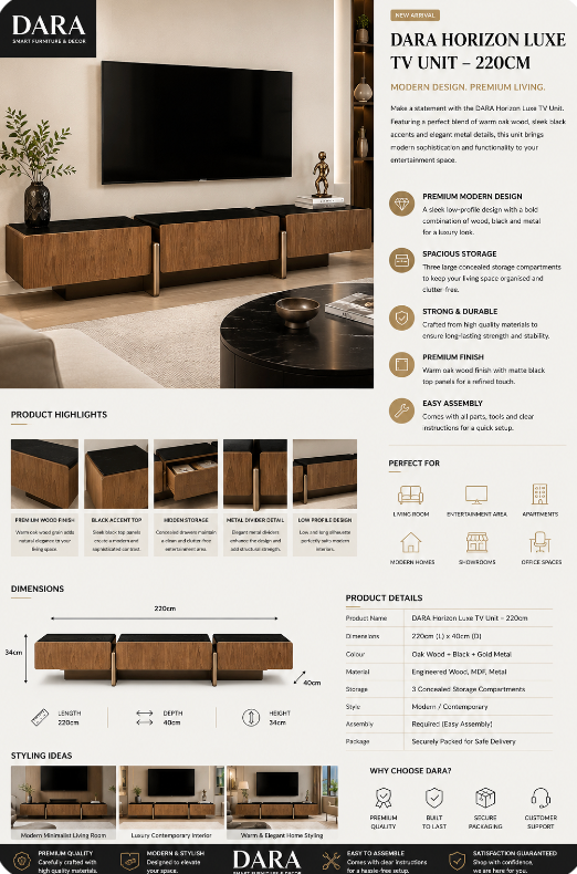 DARA Horizon Luxe TV Unit – 220cm