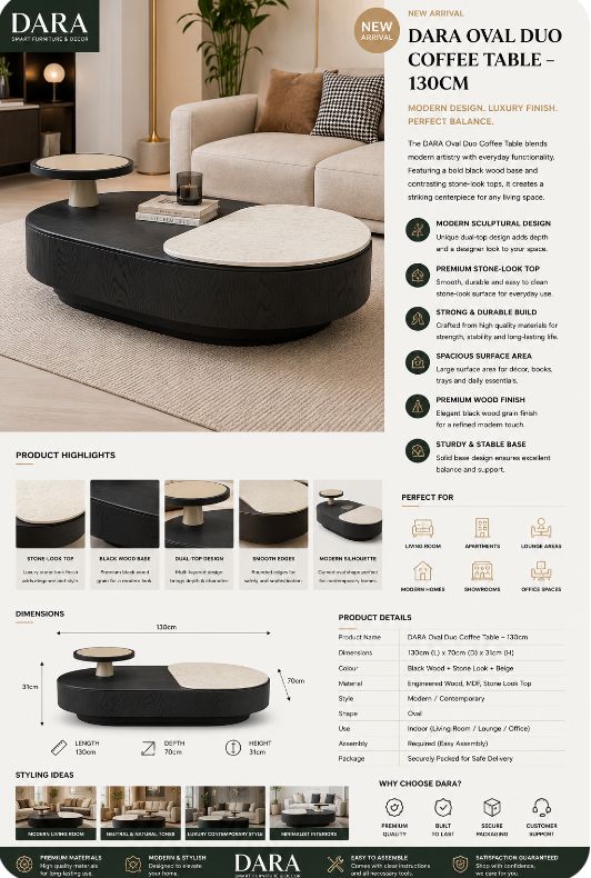 DARA Sculpt Coffee Table – 130cm