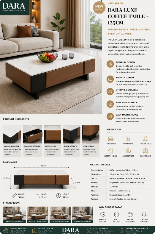 DARA Luxe Coffee Table – 125cm