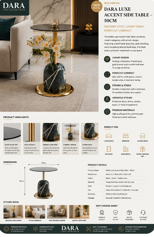 DARA Luxe Accent Side Table – 50cm