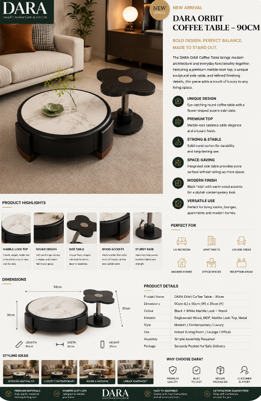 DARA Orbit Coffee Table – 90cm