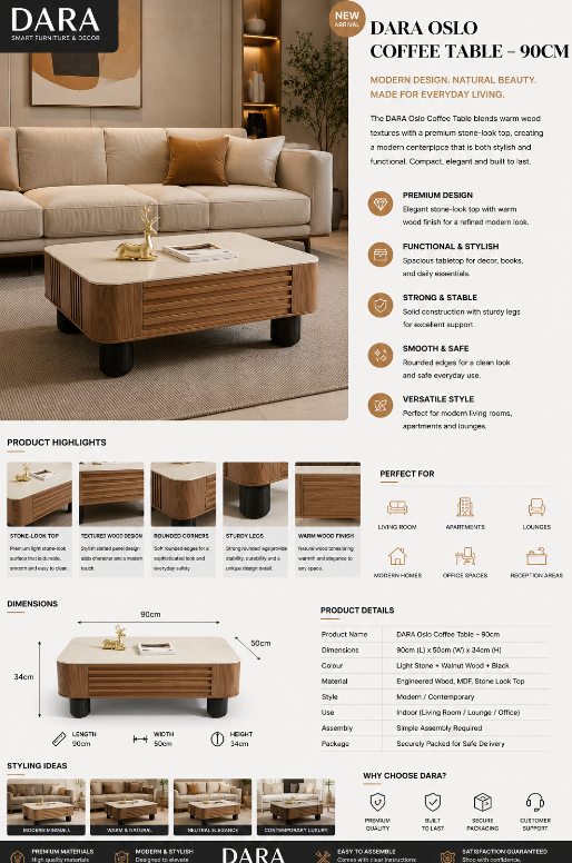 DARA Oslo Coffee Table – 90cm