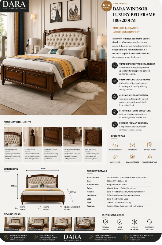 DARA Windsor Luxury Bed Frame – King Size