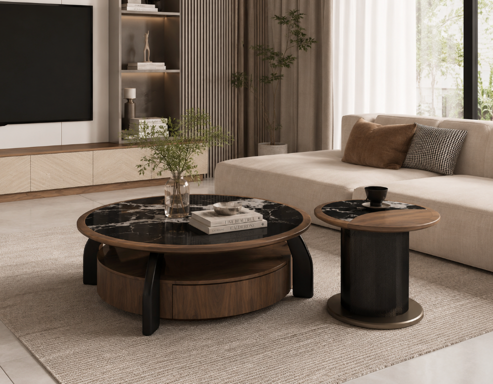 DARA Nero Marble Nesting Coffee Table Set