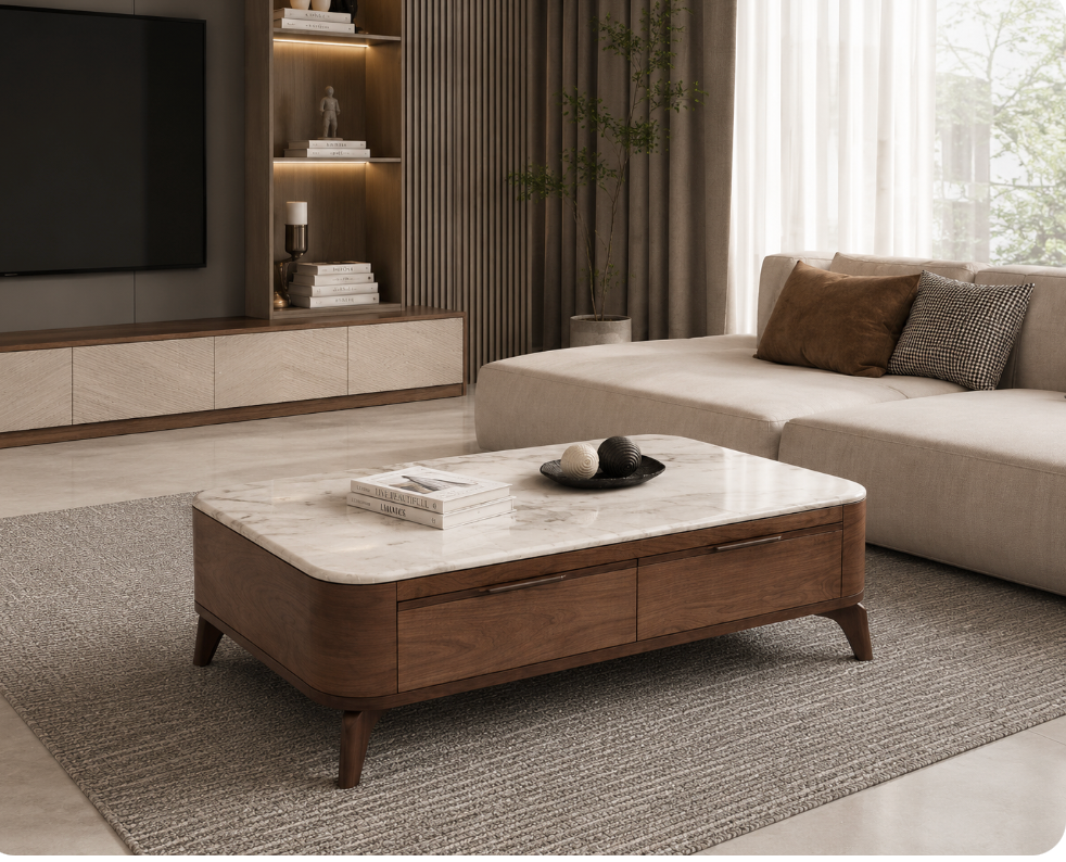 Monaco Marble Storage Coffee Table