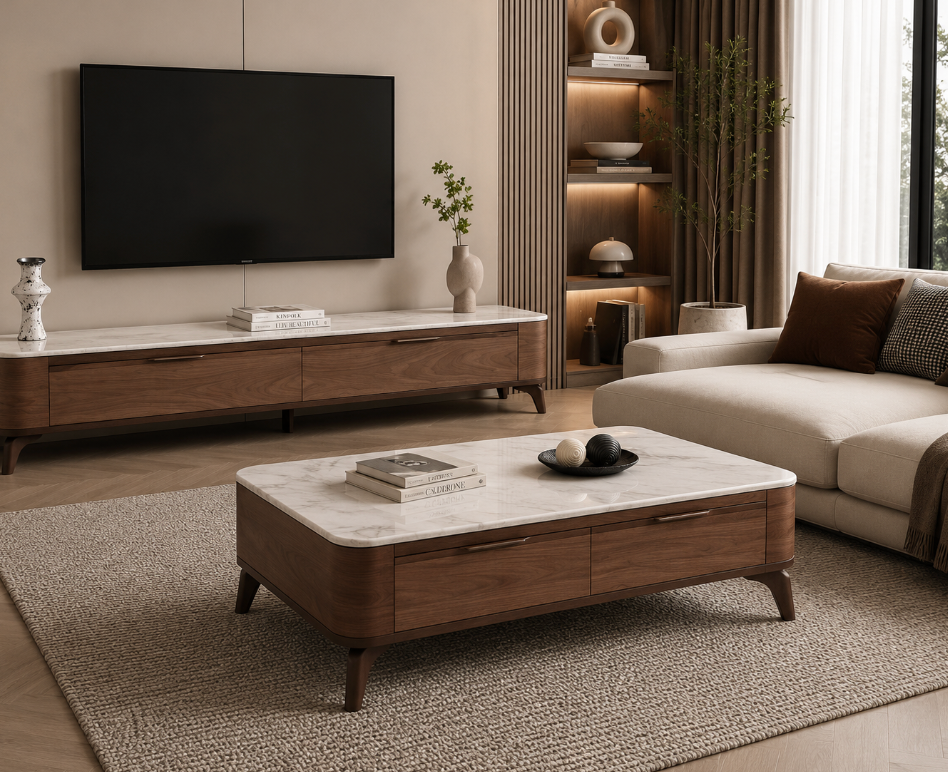 Monaco Marble Storage Coffee Table