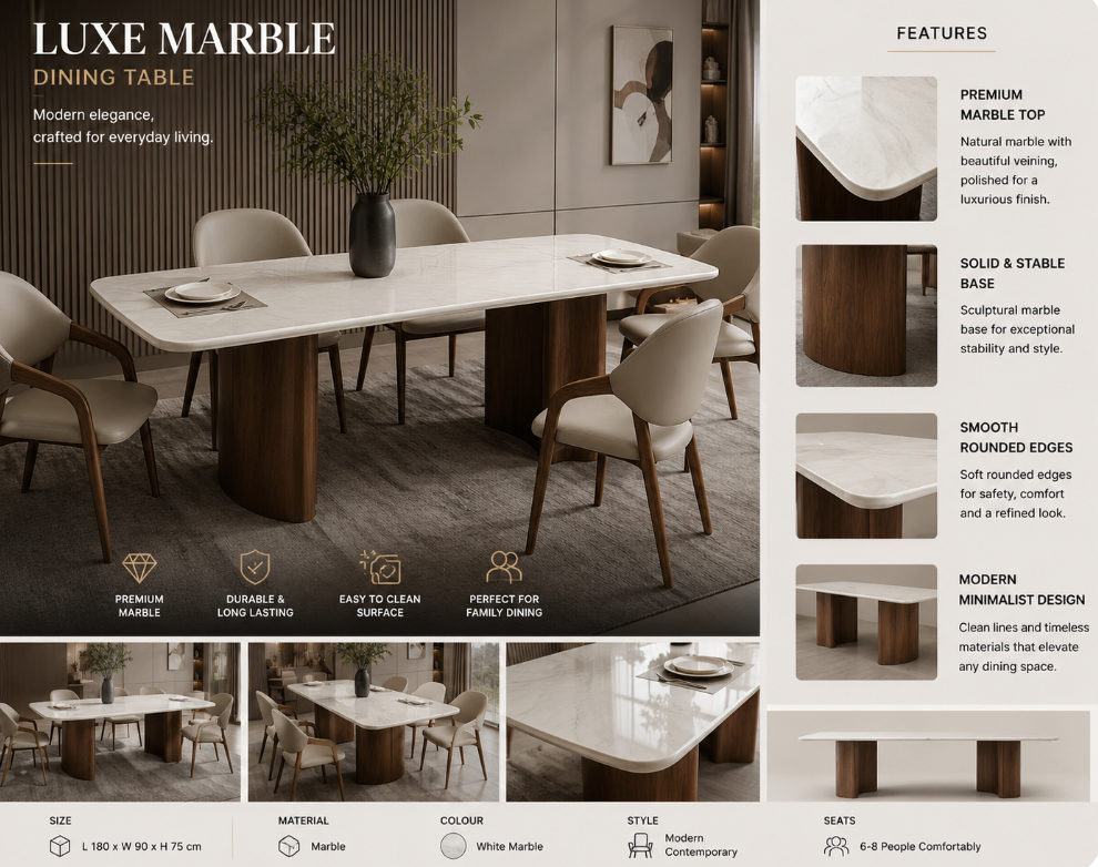 Verona Marble Dining Table – 180cm