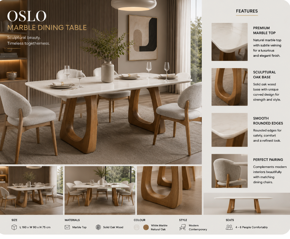 Oslo Marble Dining Table – 160cm