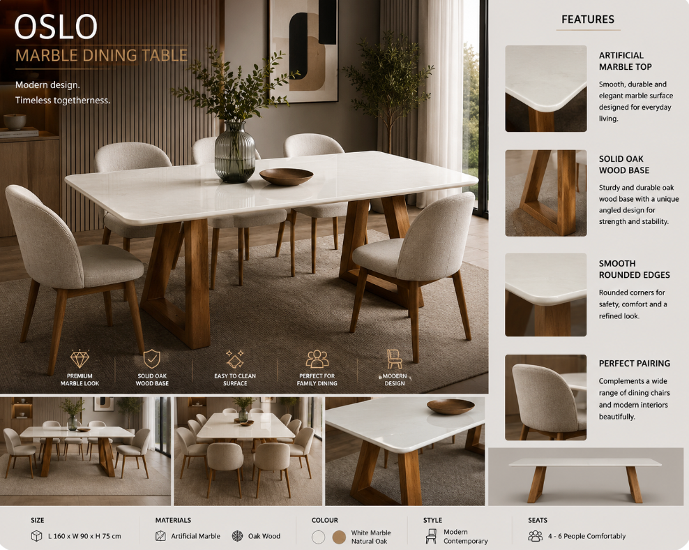 Oslo Marble Dining Table – 160cm  C