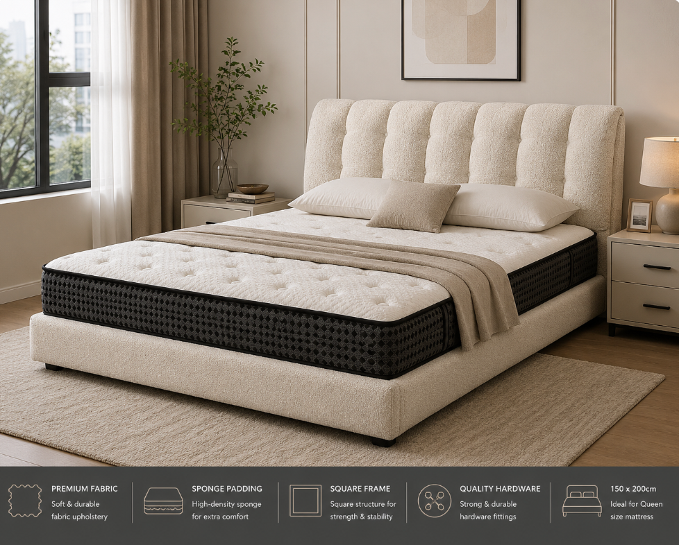 Bouclé Fabric Bed Frame – 150 x 200cm