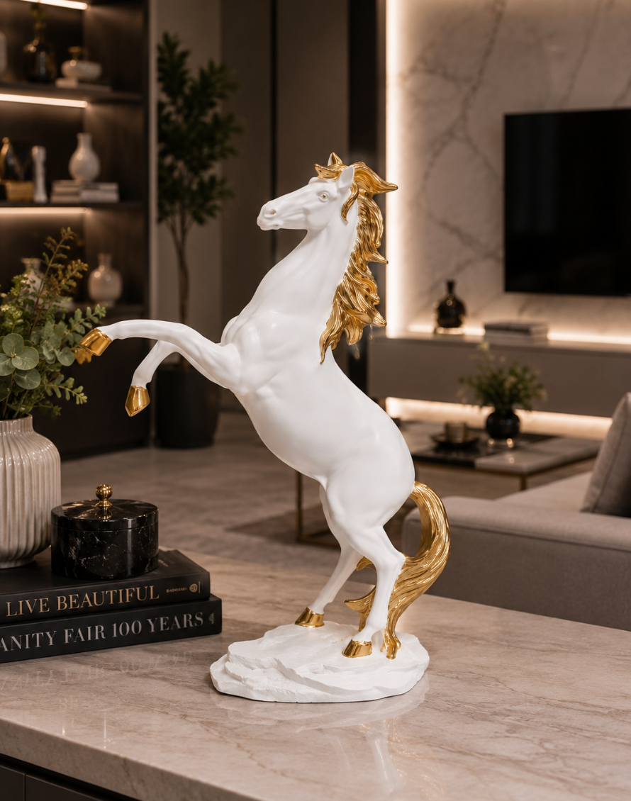Majestic White & Gold Horse Statue. Item No: 3377
